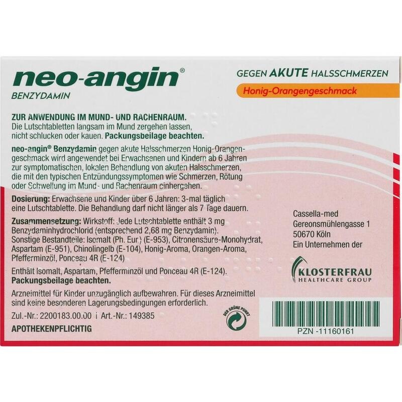 NEO-ANGIN Benzydamin akute Halsschmerz.Honig-Oran.