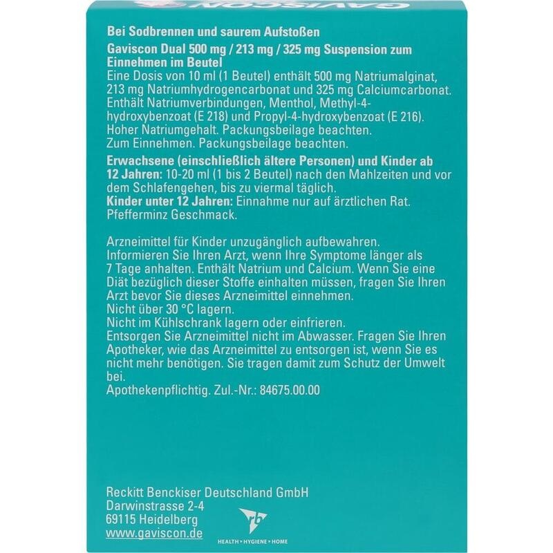 GAVISCON Dual 500mg/213mg/325mg Susp.z.Einn.Btl.