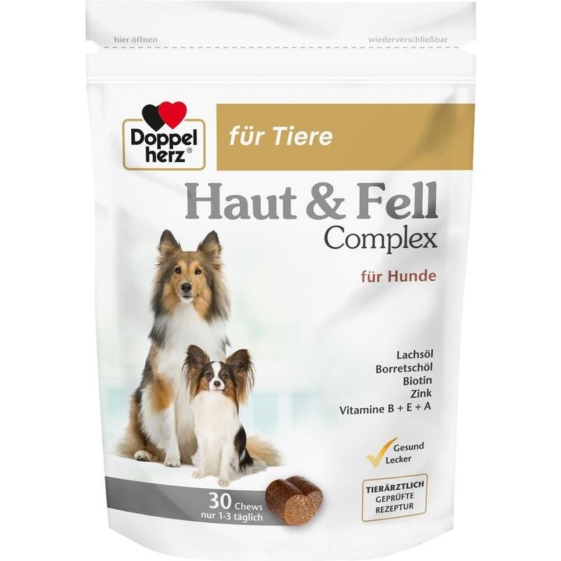 DOPPELHERZ für Tiere Haut&Fell Compl.Chews f.Hunde